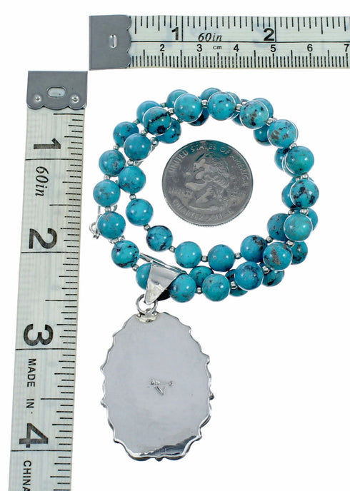 Genuine Navajo Turquoise Sterling Silver Necklace Pendant Set TX11372