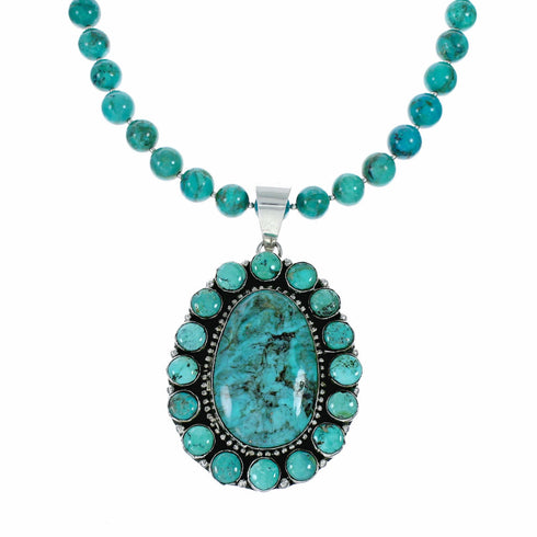 Navajo Turquoise Sterling Silver Necklace Pendant Set TX11373