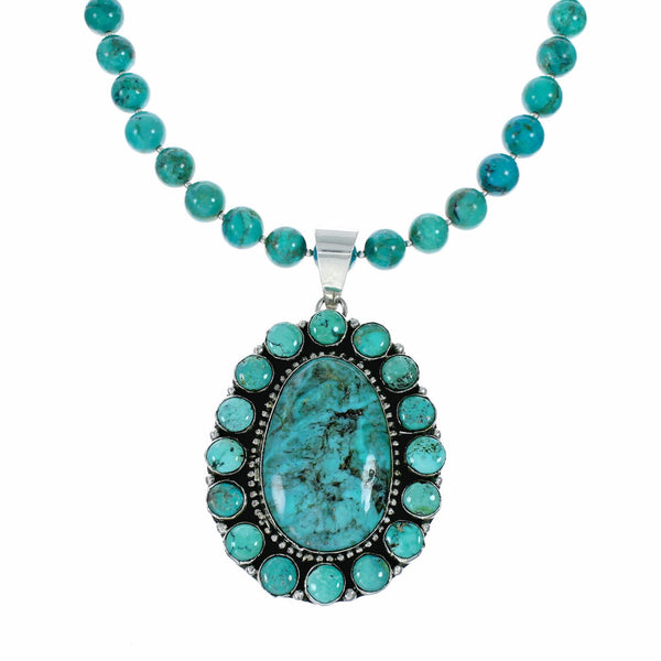 Navajo Turquoise Sterling Silver Necklace Pendant Set TX11373