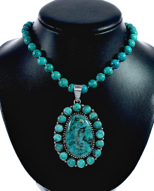 Navajo Turquoise Sterling Silver Necklace Pendant Set TX11373