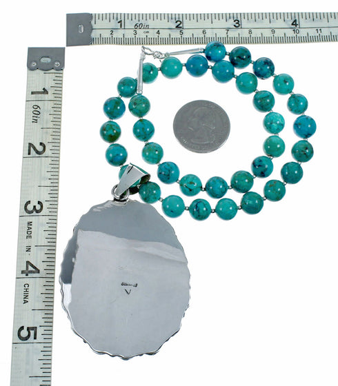 Navajo Turquoise Sterling Silver Necklace Pendant Set TX11373