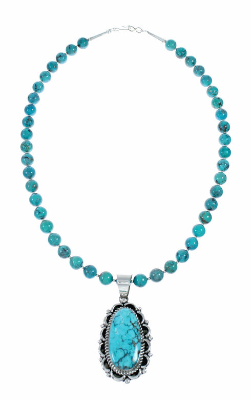 Genuine Navajo Turquoise Sterling Silver Necklace Pendant Set TX11374