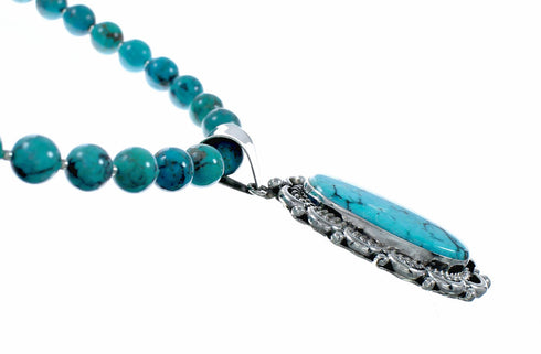 Genuine Navajo Turquoise Sterling Silver Necklace Pendant Set TX11374