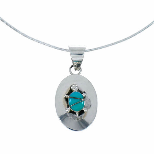 Genuine Navajo Sterling Silver Turquoise Turtle Inlay Pendant Italian Snake Chain Necklace Set TX11353