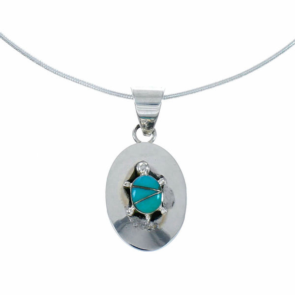 Genuine Navajo Sterling Silver Turquoise Turtle Inlay Pendant Italian Snake Chain Necklace Set TX11353