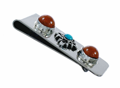 Native American Turquoise Coral Sterling Silver Navajo Money Clip TX11387