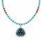 Navajo Turquoise Coral Needlepoint Pendant Bead Sterling Silver Necklace Set TX11395