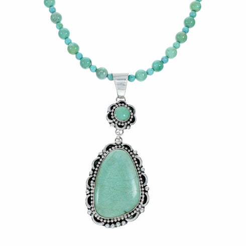 Genuine Navajo Turquoise Sterling Silver Necklace Pendant Set TX11396