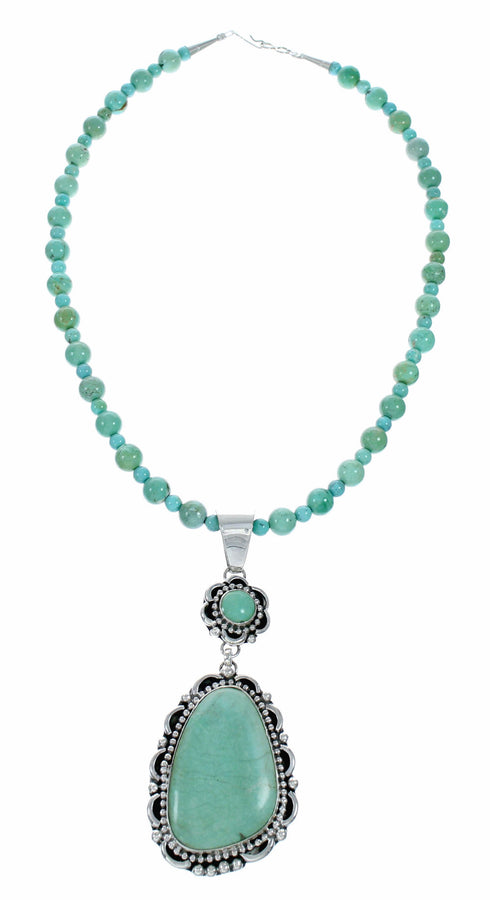 Genuine Navajo Turquoise Sterling Silver Necklace Pendant Set TX11396