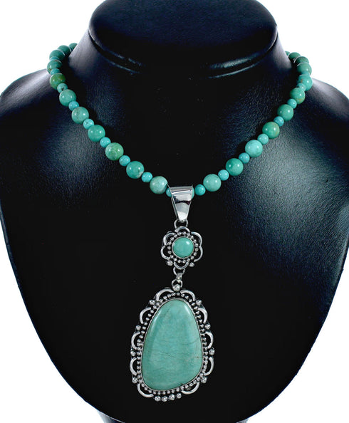 Genuine Navajo Turquoise Sterling Silver Necklace Pendant Set TX11396