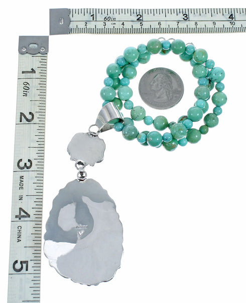 Genuine Navajo Turquoise Sterling Silver Necklace Pendant Set TX11396