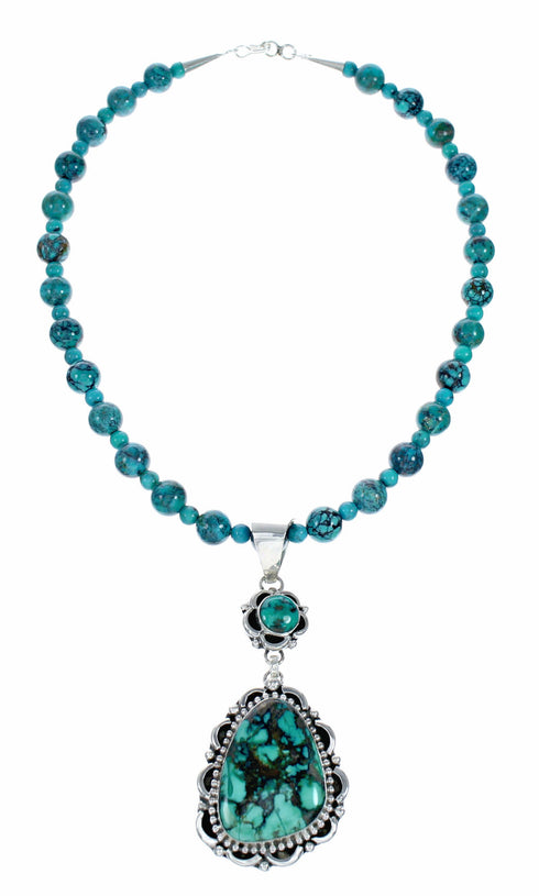 Genuine Navajo Turquoise Sterling Silver Necklace Pendant Set TX11397
