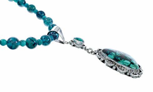 Genuine Navajo Turquoise Sterling Silver Necklace Pendant Set TX11397
