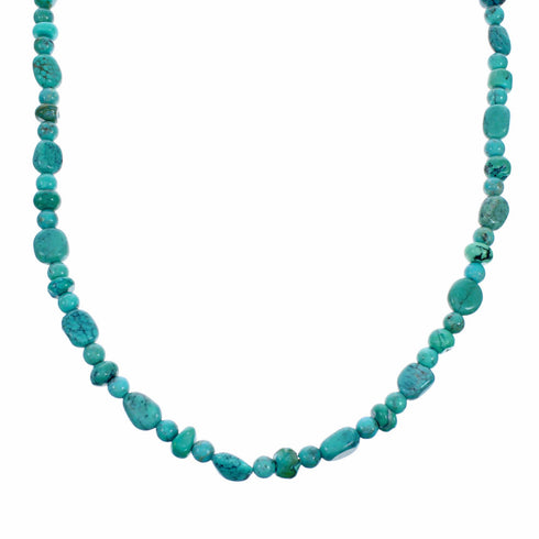 Navajo Sterling Silver Native American Turquoise Bead Necklace TX11392