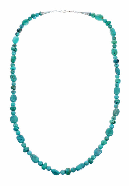 Navajo Sterling Silver Native American Turquoise Bead Necklace TX11392