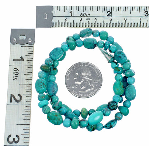 Navajo Sterling Silver Native American Turquoise Bead Necklace TX11392