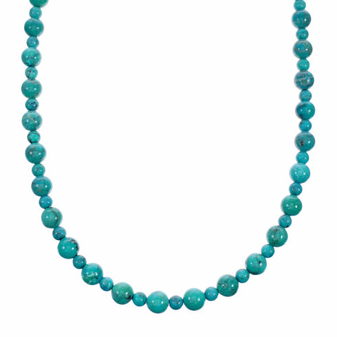 Navajo Sterling Silver Native American Turquoise Bead Necklace TX11391