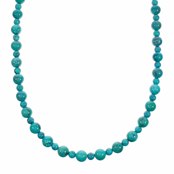 Navajo Sterling Silver Native American Turquoise Bead Necklace TX11391