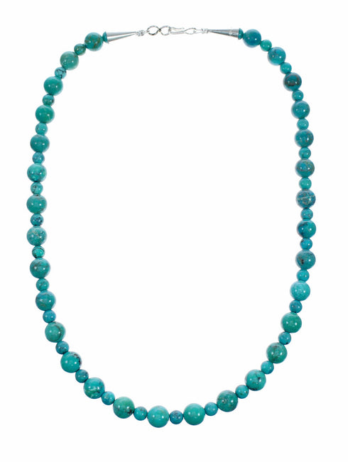 Navajo Sterling Silver Native American Turquoise Bead Necklace TX11391