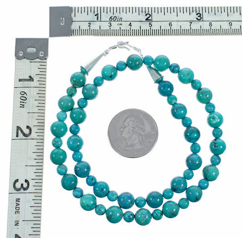 Navajo Sterling Silver Native American Turquoise Bead Necklace TX11391