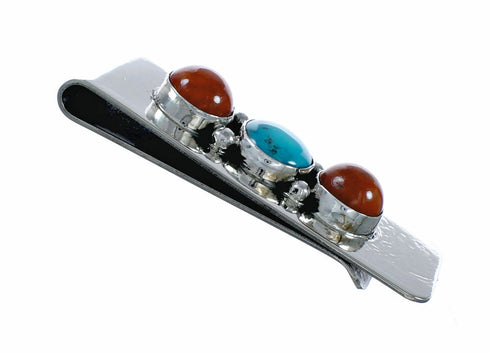Native American Turquoise Coral Sterling Silver Navajo Money Clip TX11394