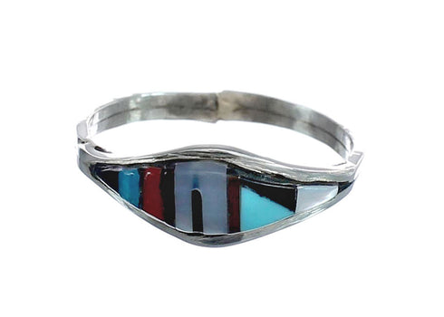 Multicolor Inlay Native American Sterling Silver Ring Size 6-1/4 AX125697