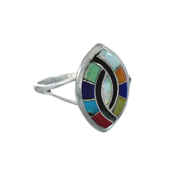 Southwestern Multicolor Inlay Sterling Silver Ring Size 10 JX129658