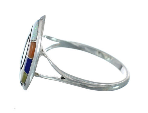 Southwestern Multicolor Inlay Sterling Silver Ring Size 10 JX129658