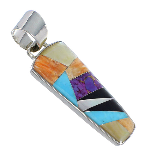 Genuine Sterling Silver Southwest Multicolor Inlay Pendant RX73803
