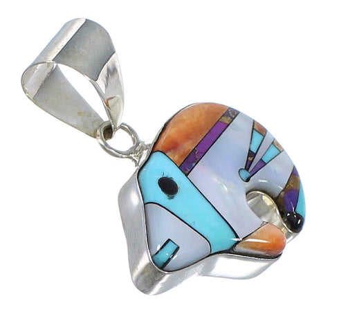 Genuine Sterling Silver Multicolor Inlay Bear Pendant RX73980