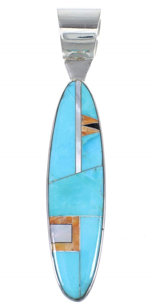 Southwest Genuine Sterling Silver Multicolor Inlay Pendant QX70404