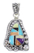 Genuine Sterling Silver Multicolor Inlay Flower Pendant RX70638