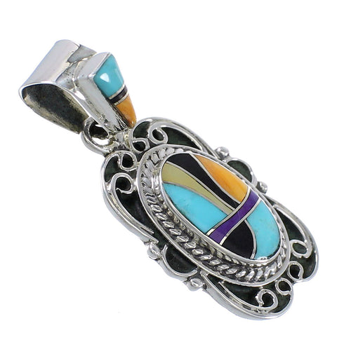 Southwest Multicolor Inlay Genuine Sterling Silver Pendant RX70679