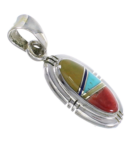 Multicolor Inlay and Sterling Silver Southwest Pendant RX70690
