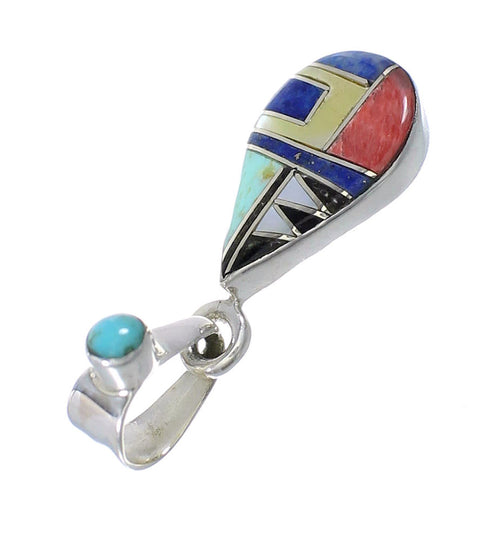 Authentic Sterling Silver And Multicolor Southwest Tear Drop Pendant YX68193