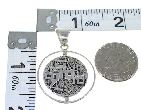 Native American Pueblo Village Design Silver And Multicolor Southwest Reversible Pendant YX68203