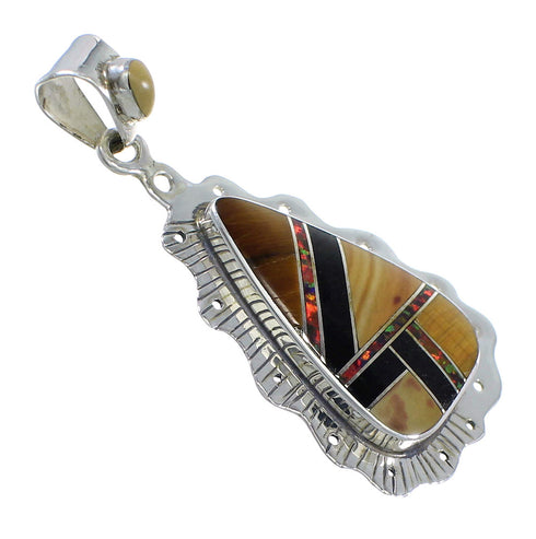 Multicolor Inlay And Genuine Sterling Silver Southwestern Pendant YX67899