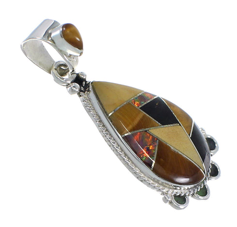Multicolor Inlay And Sterling Silver Southwest Slide Pendant YX67903