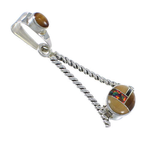 Multicolor Inlay And Authentic Sterling Silver Southwest Pendant YX67907