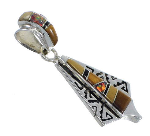 Multicolor Inlay And Authentic Sterling Silver Water Wave Southwestern Pendant YX67909