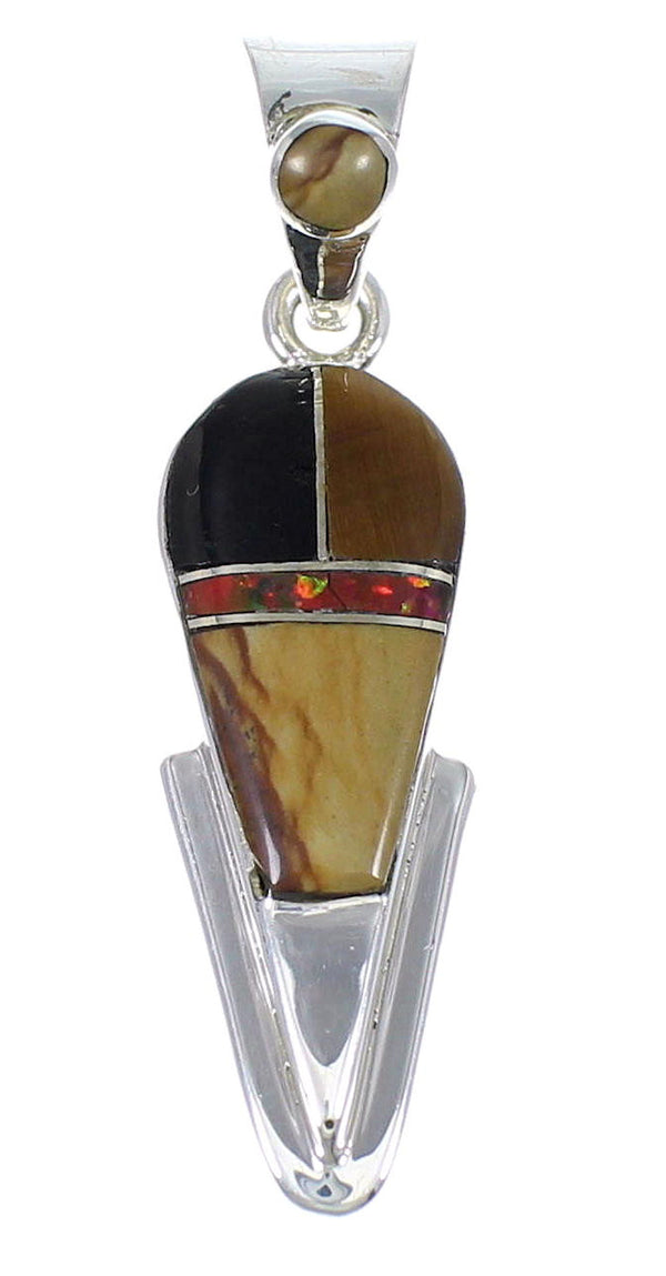 Genuine Sterling Silver Multicolor Inlay Southwestern Pendant YX67935