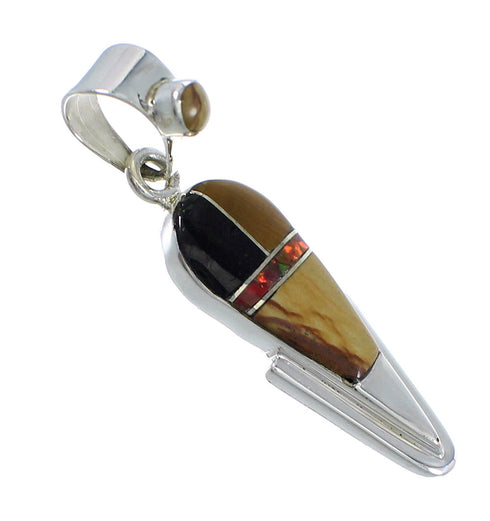 Genuine Sterling Silver Multicolor Inlay Southwestern Pendant YX67935
