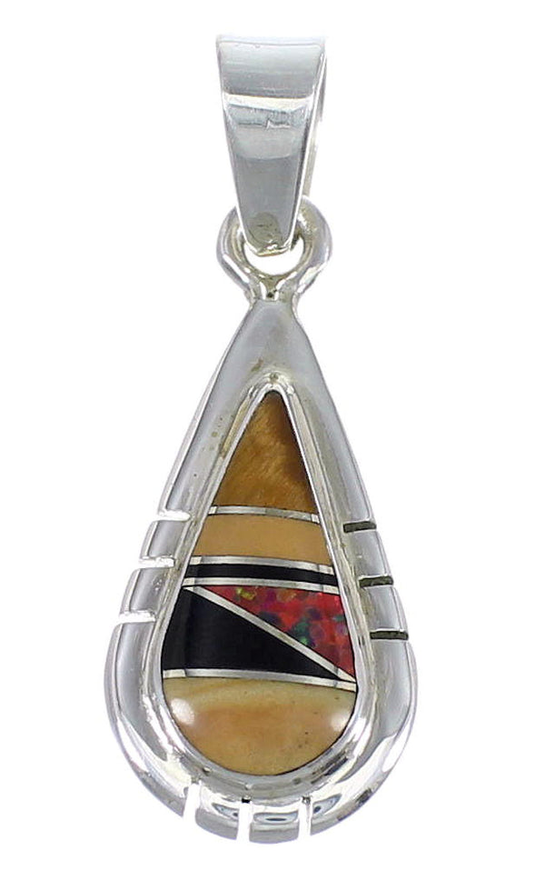 Sterling Silver And Multicolor Southwest Tear Drop Pendant YX67960