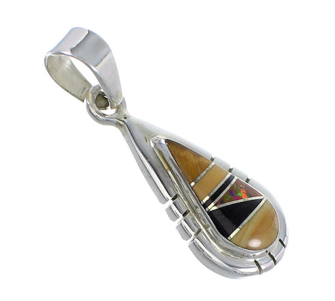 Sterling Silver And Multicolor Southwest Tear Drop Pendant YX67960