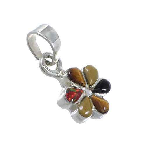 Genuine Sterling Silver And Multicolor Southwest Flower Pendant YX67965