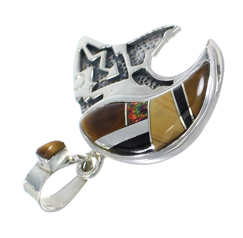 Sterling Silver And Multicolor Southwest Bear Arrow Pendant YX67973