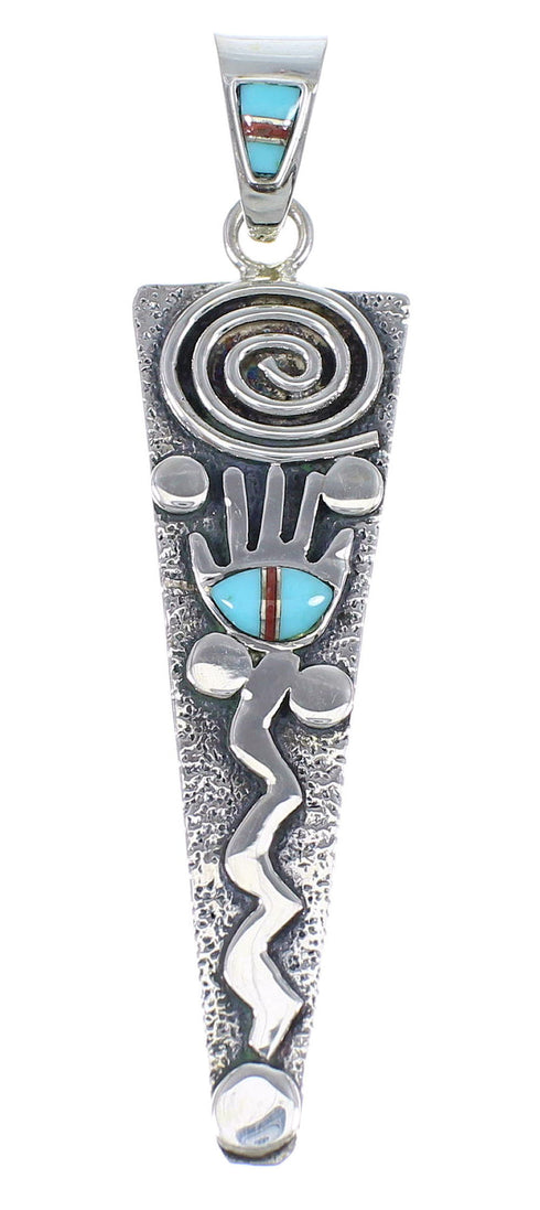 Southwest Turquoise Coral And Sterling Silver Water Wave Hand Pendant YX67703