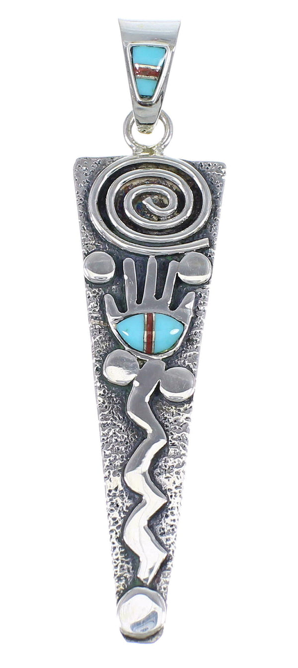 Southwest Turquoise Coral And Sterling Silver Water Wave Hand Pendant YX67703