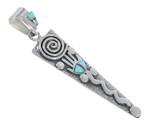 Southwest Turquoise Coral And Sterling Silver Water Wave Hand Pendant YX67703