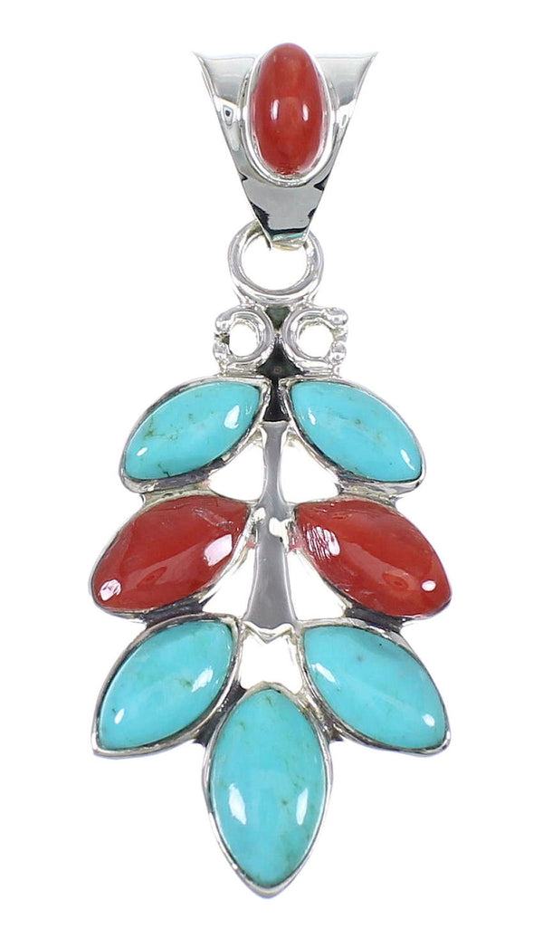 Genuine Sterling Silver Turquoise And Coral Southwest Slide Pendant YX67746